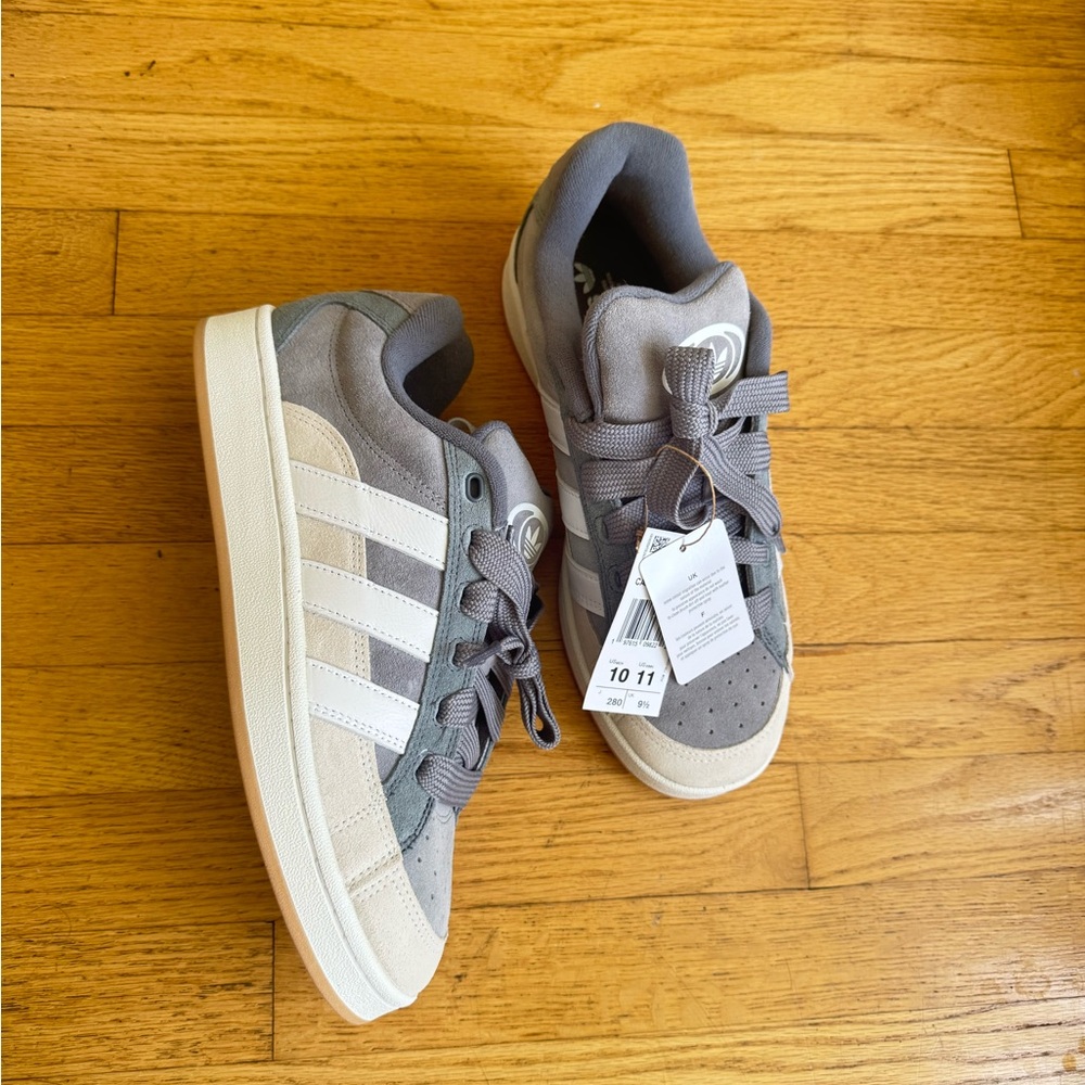 adidas Gray Suede Low-Top Sneakers with Cream Stripes